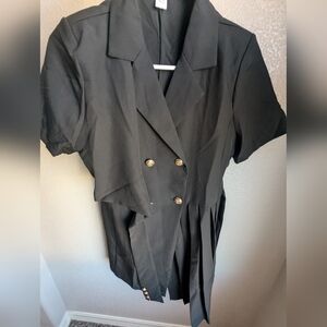 NWOT Black suit dress with gold buttons and pleating detail